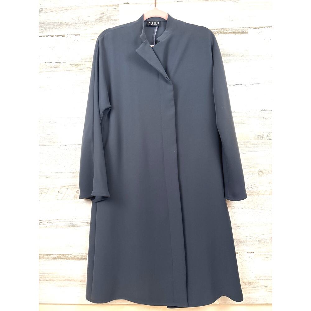 Yeohlee Dark Gray Microfiber Long Trench Coat Womens S Designer Sleek Minimalist